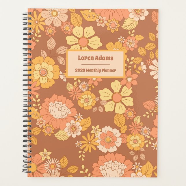 Agenda Plano mensual de flor retro (Anverso)