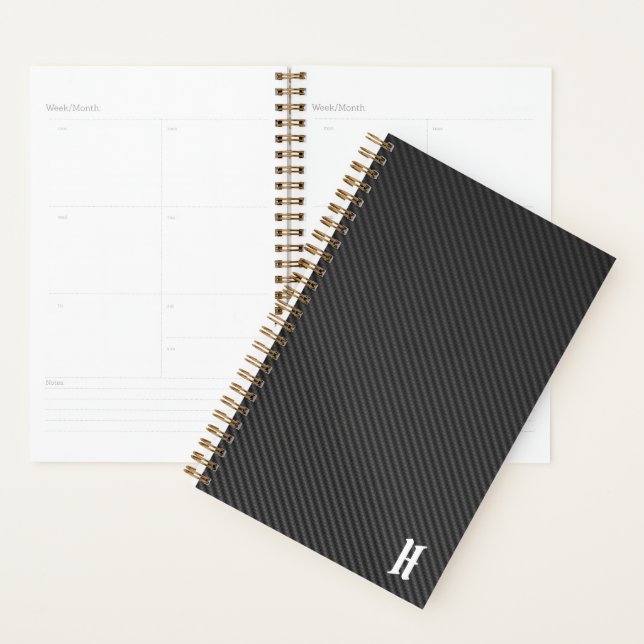 Agenda Plano monogramado de cubierta de fibra de carbono  (Demostración)