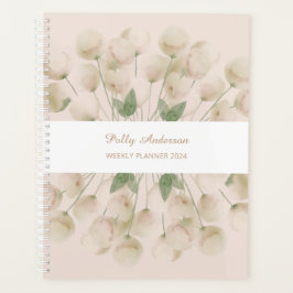 Agenda Plantador Semanal de Floral Rosa de Color de Agua