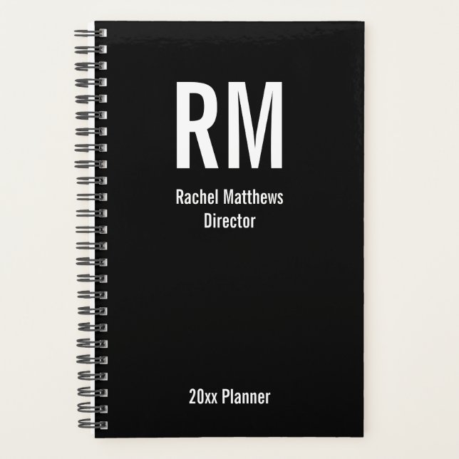 Agenda Plantilla de texto de monograma en blanco y negro  (Anverso)