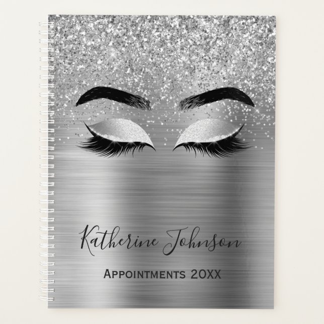 Agenda Plata Purpurina Salones de Belleza Metálica Lashes (Anverso)