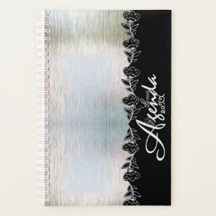 Agenda plateada personalizada con flores