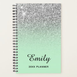 Agenda Plateado Brillante Ombre de Menta Personalizado
