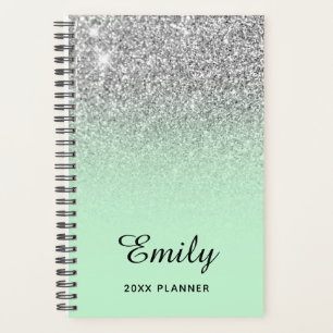 Agenda Plateado Brillante Ombre de Menta Personalizado