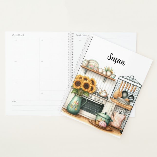 Agenda Platos de cocina retro y girasoles  (Demostración)