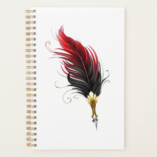 Agenda Pluma de plumas rojas con nido de oro