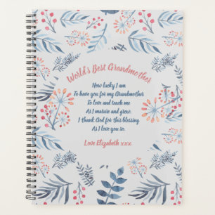 Agenda Poema de abuela Rosa Gris Azul personalizado