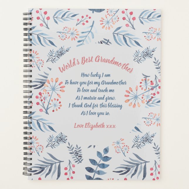 Agenda Poema de abuela Rosa Gris Azul personalizado (Anverso)
