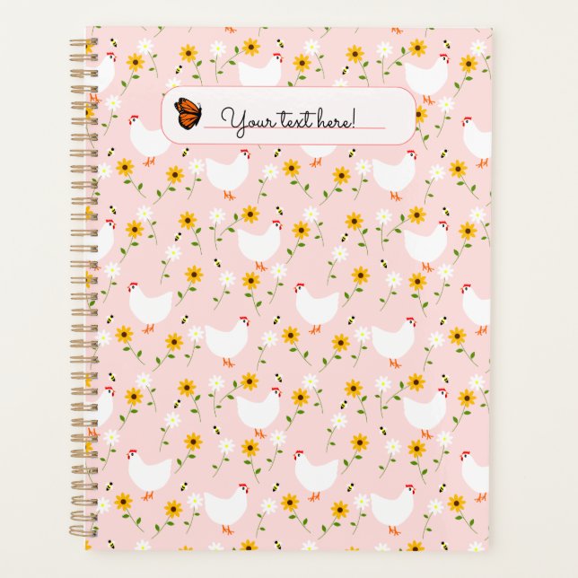 Agenda Pollos blancos florales personalizados en un plani