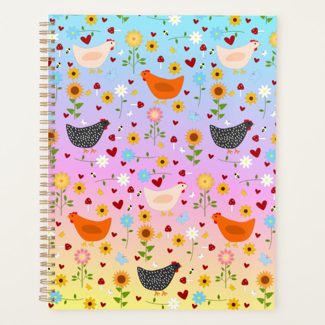 Agenda Pollos en el jardín al atardecer (Anverso)