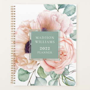 Agenda Poppies femeninos rosas y peinales acuarela floral