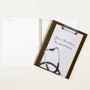 Agenda Portapapeles médico marrón con Stethoscope