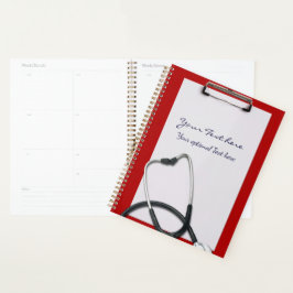 Agenda Portapapeles médico rojo con estetioscopio