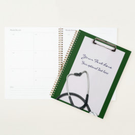Agenda Portapapeles médico verde con estetioscopio