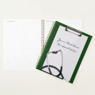Agenda Portapapeles médico verde con estetioscopio