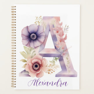 Agenda Portátil con monograma floral elegante y personali