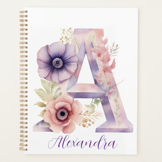Agenda Portátil con monograma floral elegante y personali (Anverso)