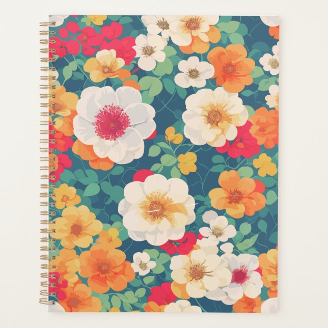 Agenda Portátil de patrón floral vibrante (Anverso)