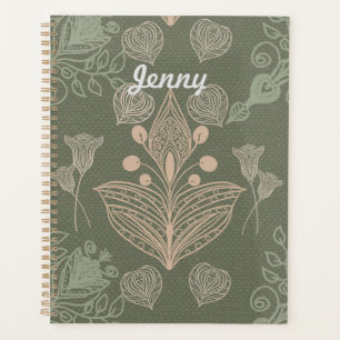 Agenda Portátil personalizado Vintage Sage Green Floral