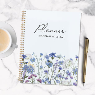 Agenda Pradera de flores silvestres acuarela azul monogra