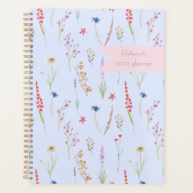 Agenda Pradera de Flores Silvestres Azul Personalizado (Anverso)
