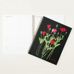 Agenda Pradera de verano de amapolas rojas, flores silves