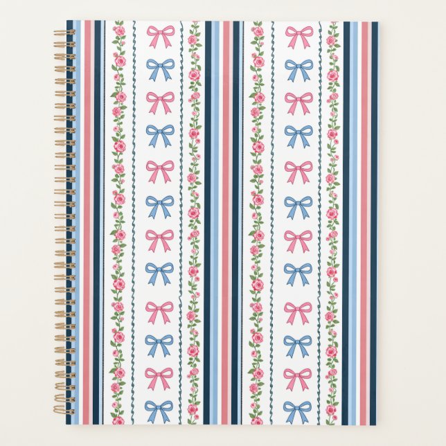 Agenda Preppy Pink Blue Coquette Bows Florals Stripes  (Anverso)
