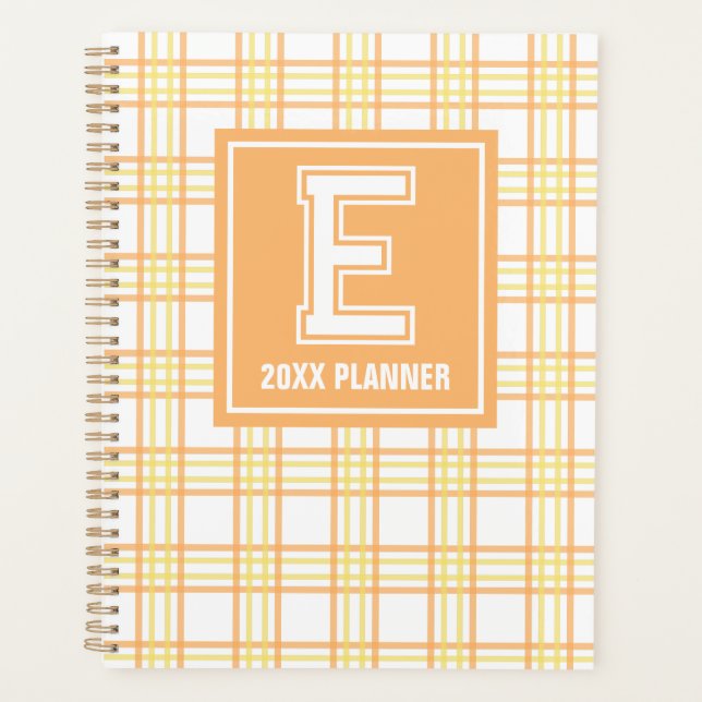 Agenda Preppy Plaid Varsity Monogram Orange Yellow (Anverso)