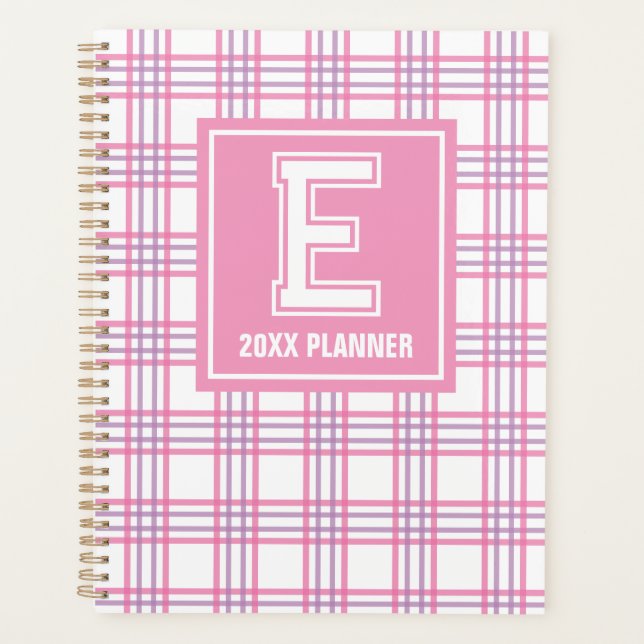 Agenda Preppy Plaid Varsity Monogram Pink Purple (Anverso)