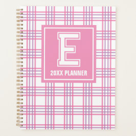 Agenda Preppy Plaid Varsity Monograma Rosa Púrpura