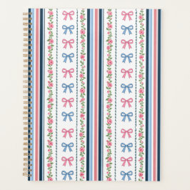 Agenda Preppy rosa azul Coquette lazos Florales Rayas 