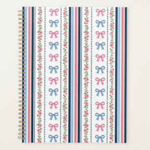 Agenda Preppy rosa azul Coquette lazos Florales Rayas