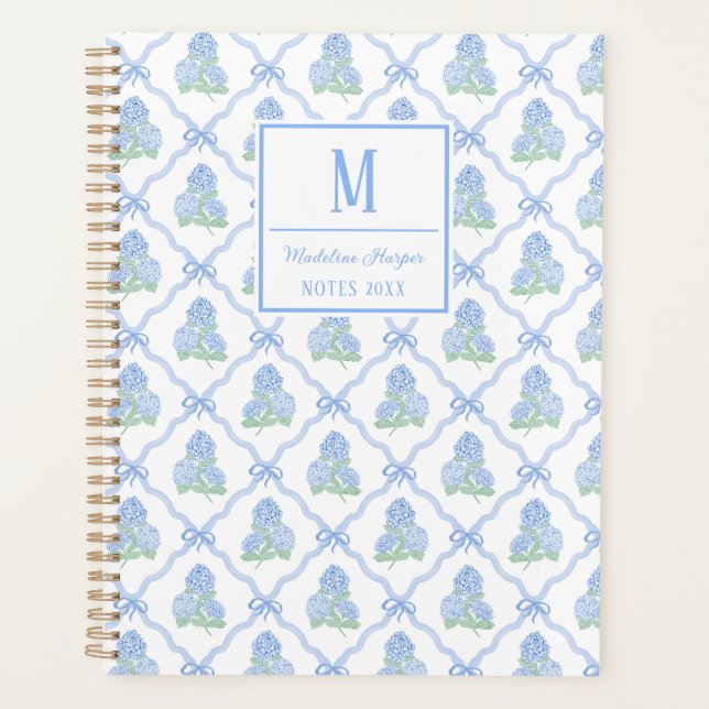 Agenda Preppy Trellis Bow Blue & Green Hydrangea Monogram (Anverso)