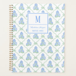 Agenda Preppy Trellis Bow Blue & Green Hydrangeas Monogra
