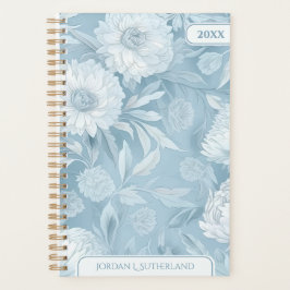 Agenda Pretty Blue Watercolor Floral Personalized Logo