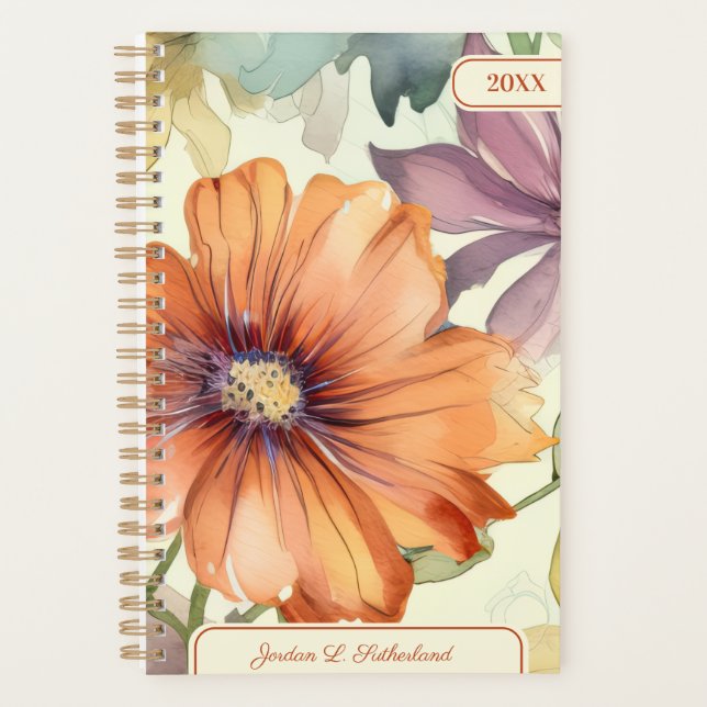 Agenda Pretty Watercolor Wildflower Personalized Logo (Anverso)