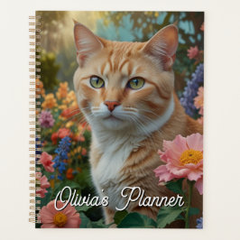 Agenda Pretty white orange cat in floral garden