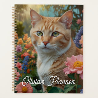Agenda Pretty white orange cat in floral garden