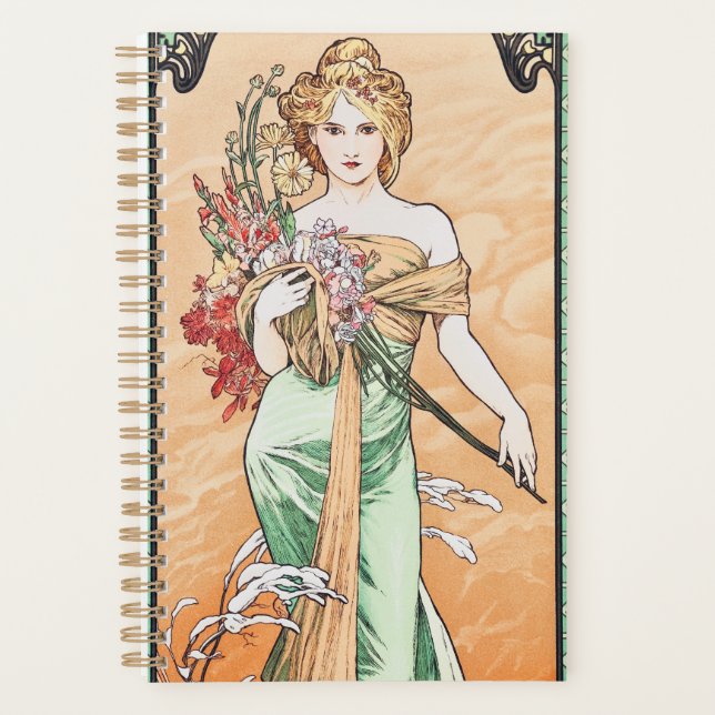 Agenda Primavera de Art Nouveau vintage de Mucha (Anverso)