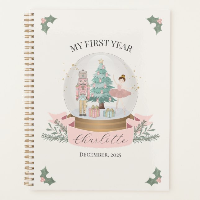 Agenda Primer año de Baby Shower de Nutcracker Rosa (Anverso)