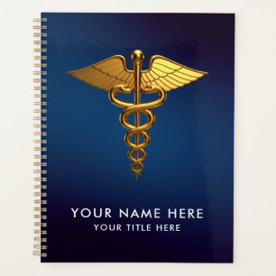 Agenda Profesional Caduceo Médico Azul Marino Dorado