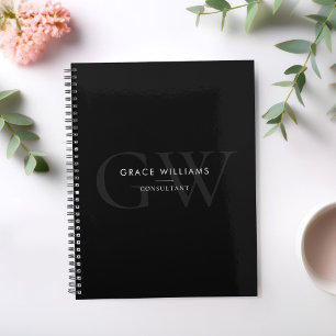 Agenda Profesional de Iniciales de Monograma Negro minima