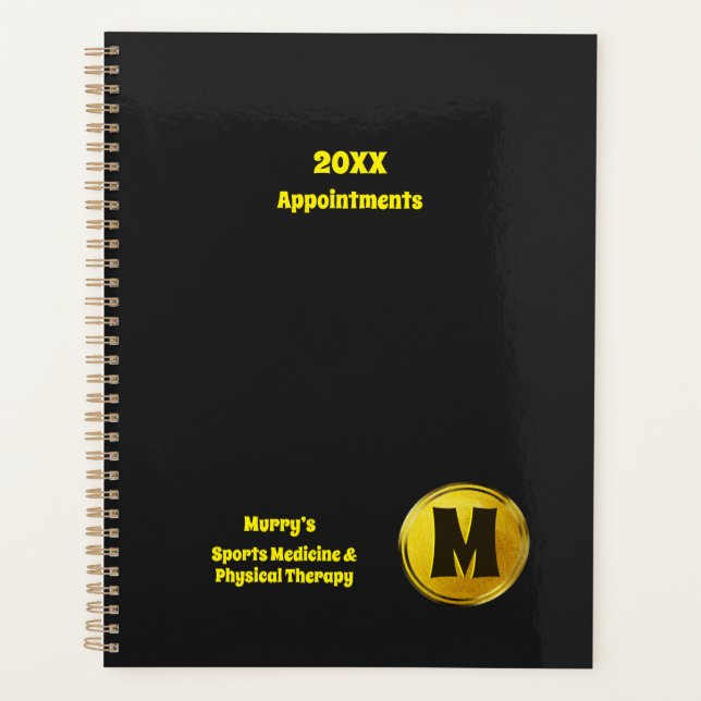 Agenda Profesional Elegante Negro Gold Monograma Negocios (Anverso)