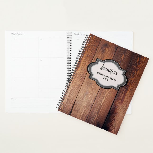 Agenda Profesional en monogramo de madera de grano oscuro (Demostración)