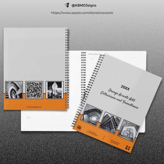 Agenda Profesional Gris, Negros y Naranjas Collage Busine (Professional Gray, Black & Orange Collage Business Planner)