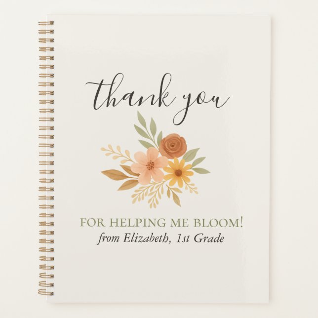 Agenda Profesor de acuarela floral Boho Gracias (Anverso)