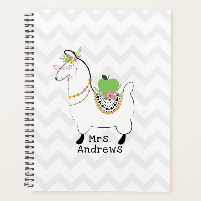 Agenda Profesor de moda Green Apple Llama Floral (Anverso)
