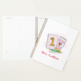 Agenda Profesor de primer grado personalizado rosa con lu