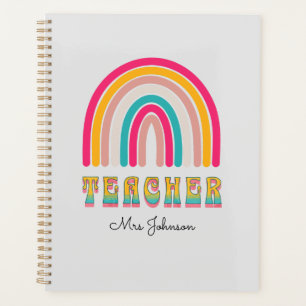 Agenda Profesor Retro Groovy colorido del arco iris