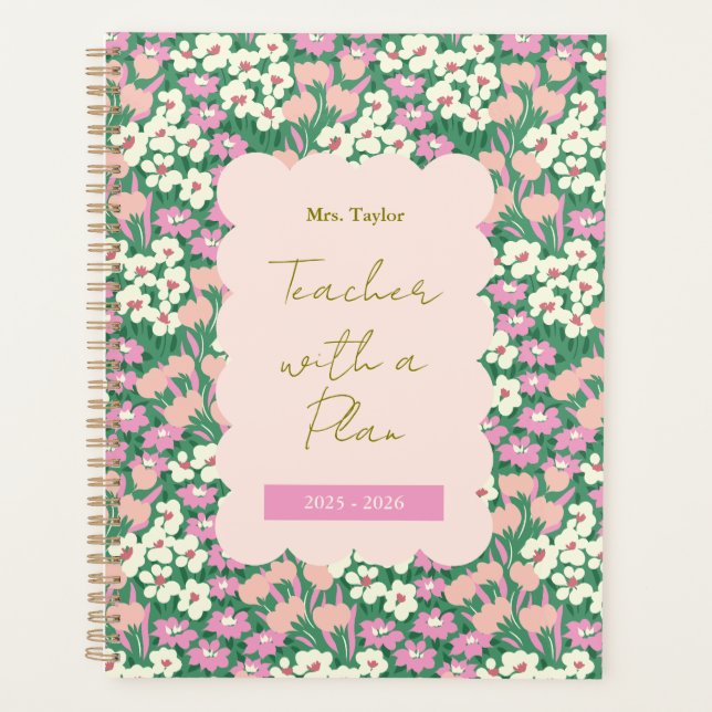 Agenda Profesora de Floral Retro con un plan personalizad (Anverso)
